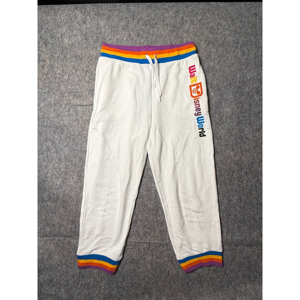 Disney Parks Walt Disney World Rainbow Stripe Joggers Small White Sweatpants